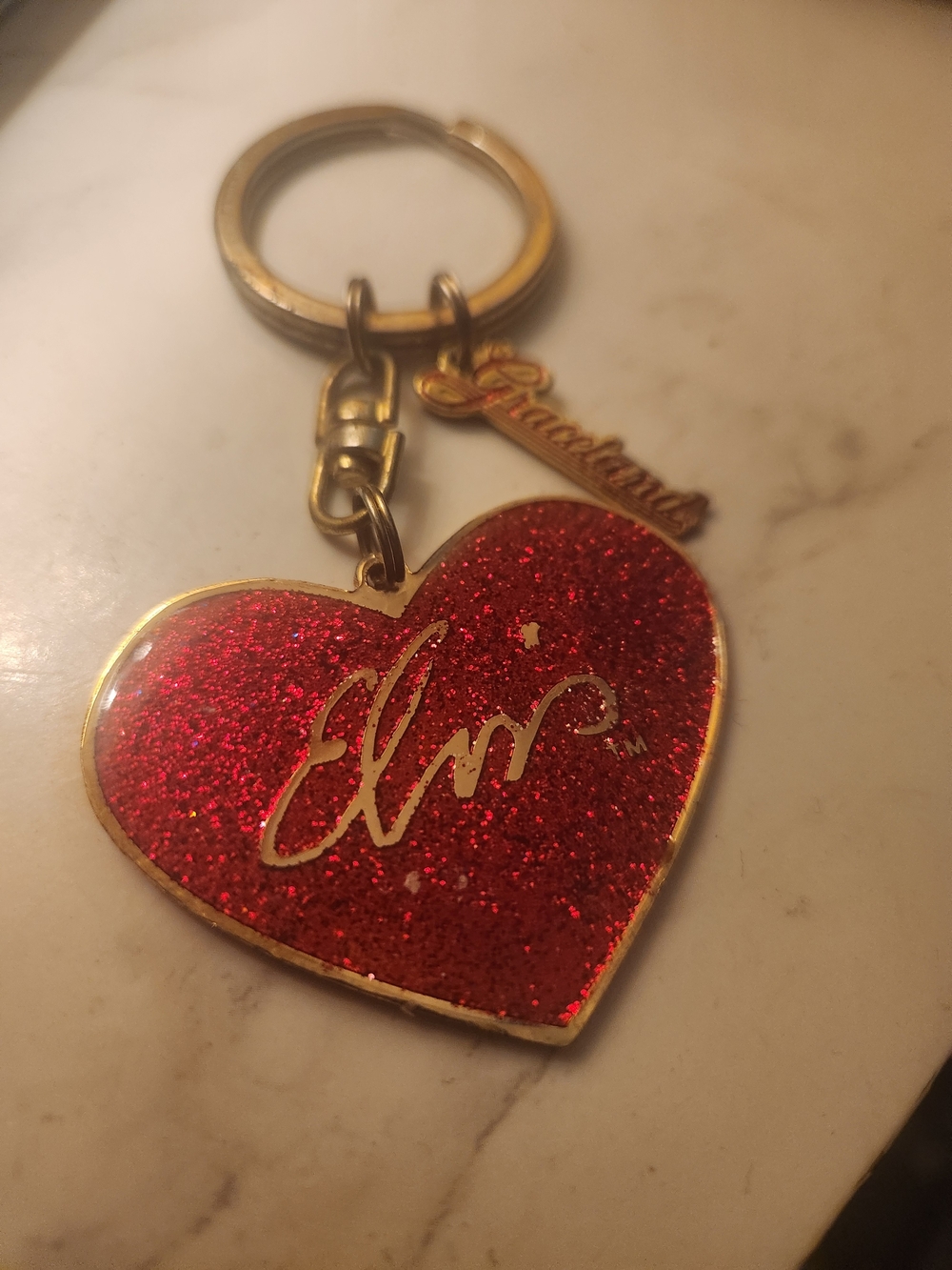 Elvis Red Heart Glitter Keychain by